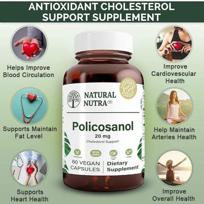 Natural Nutra Policosanol 20mg with Octacosanol – 60 Vegan Capsules