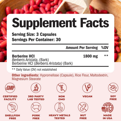Vimerson Health Berberine 1800mg – Immune, Cardiovascular & Gut Support | Vegan & Non-GMO