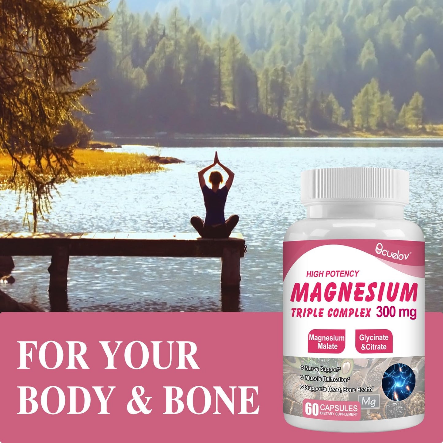 Triple Magnesium Complex 300mg – Glycinate, Malate & Citrate | 60 Caps | Vegan & Non-GMO