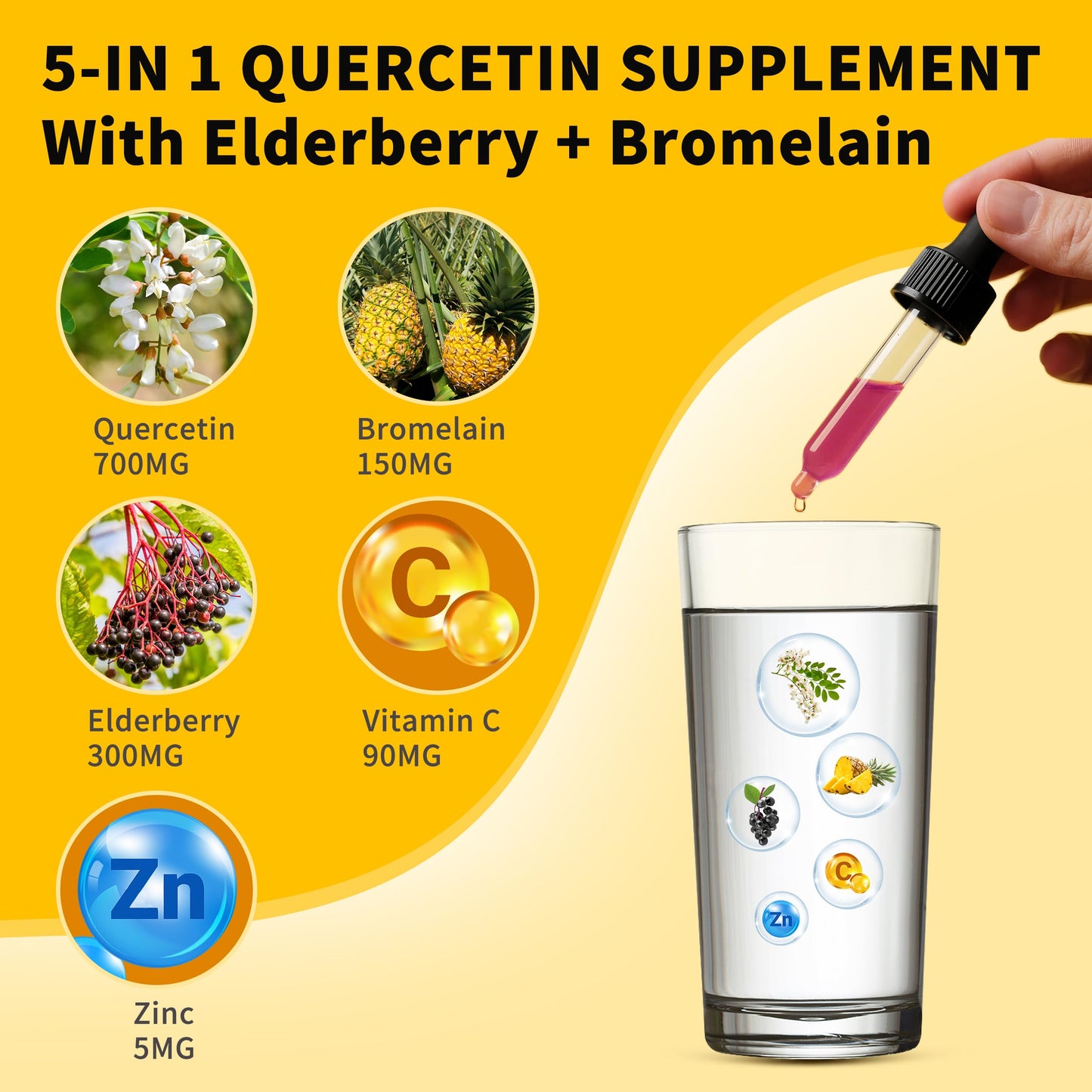 Liposomal Quercetin with Bromelain Liquid Drops – 700mg Quercetin + Bromelain for Immune, Heart & Antioxidant Support