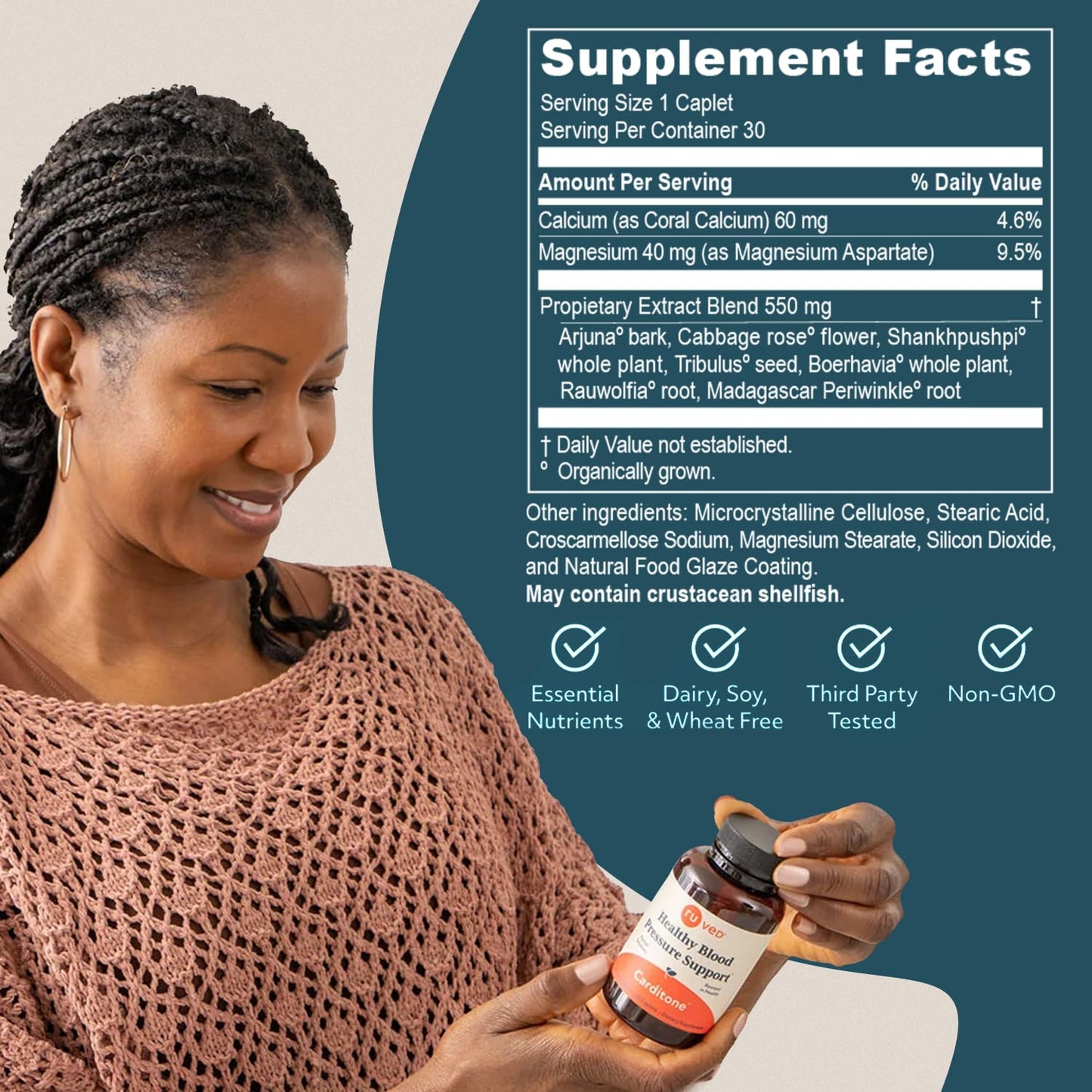 ruved Carditone - Natural Heart Health Supplement for BP & Heart Support (30 Veg Caplets)