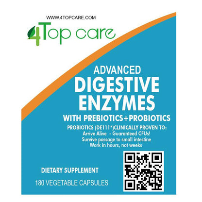 4 TOP CARE H4U Digestive Enzymes with Probiotics & Prebiotics - 180 Vegetarian Capsules