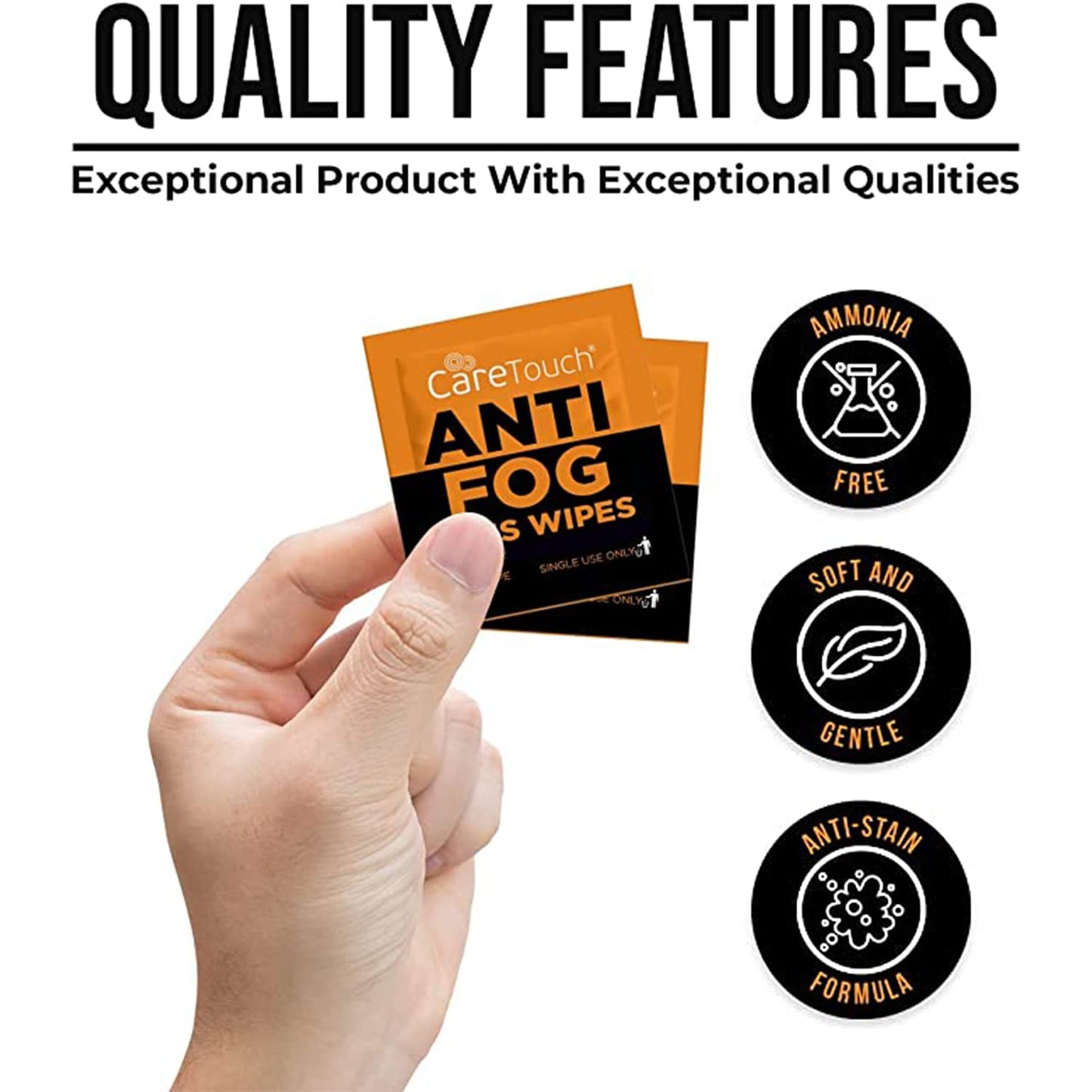 Care Touch Anti-Fog Wipes for Glasses - 100 Individually Wrapped Lenses Wipes