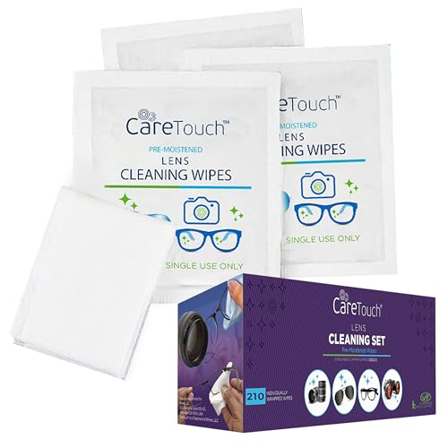 Care Touch Lens Wipes for Eyeglasses - 210 Count Pre-Moistened Wipes, 5 x 6 Inch, Portable Cleaner for Glasses, Sunglasses, and Camera Lenses
