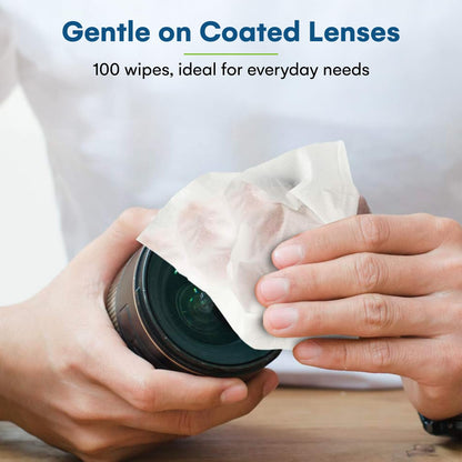 Care Touch Lens Wipes for Eyeglasses – 100 Count, Individually Wrapped, 5 x 6 in | Glasses, Sunglasses & Camera Lens Cleaner