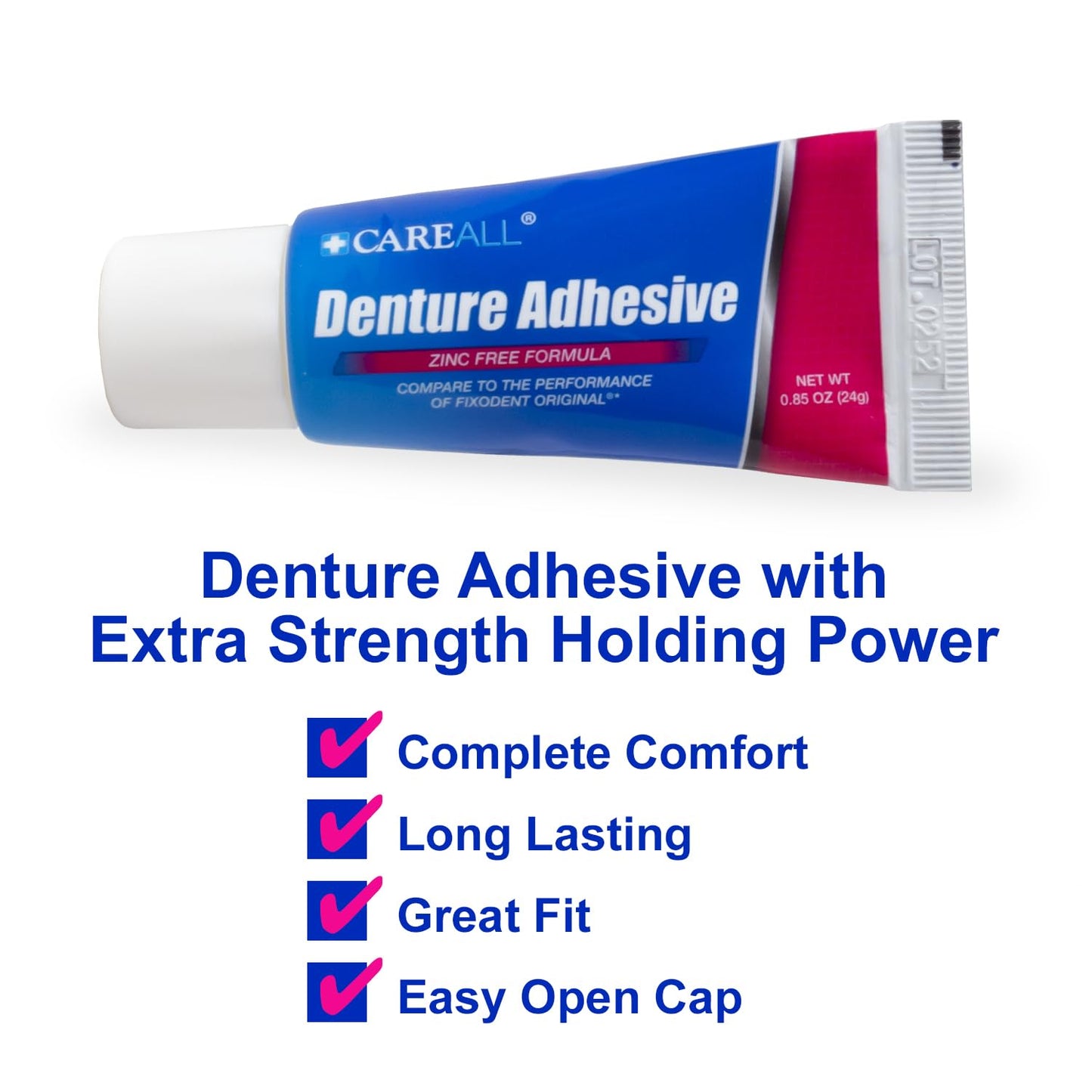 CareAll Denture Adhesive 0.85 oz – Pack of 6, Zinc-Free, Original Maximum Hold