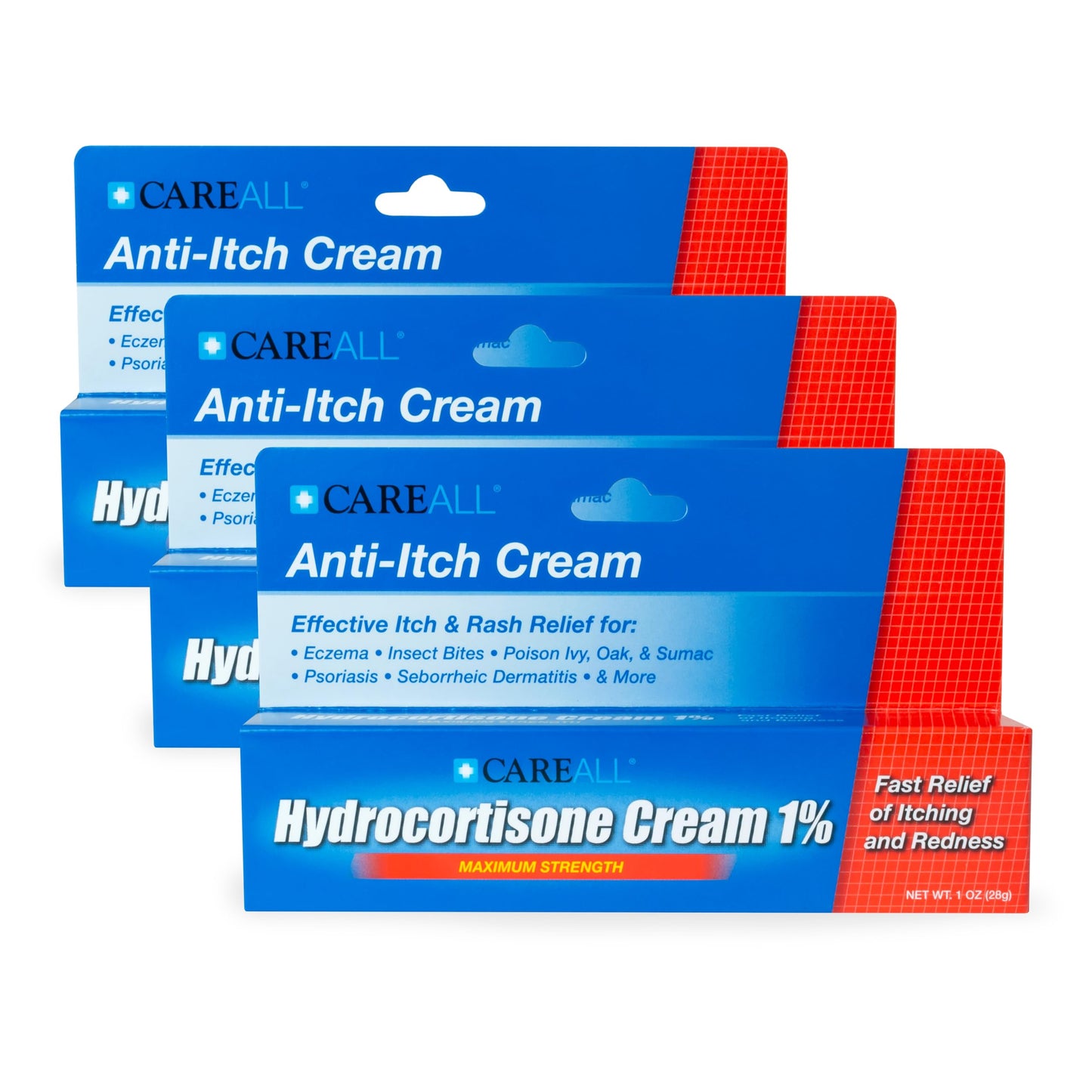 CareAll Hydrocortisone 1% 1oz Tube (Pack of 3) – Maximum Strength Anti-Itch Cream for Bug Bites, Eczema & More