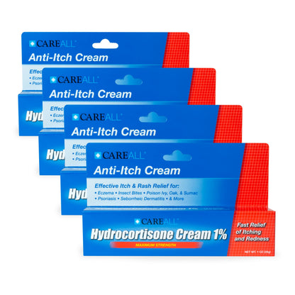 CareAll Hydrocortisone 1% Cream — Pack of 4 (4 x 1oz) Maximum-Strength Itch Relief for Eczema, Psoriasis, Bug Bites, Poison Ivy/Oak/Sumac