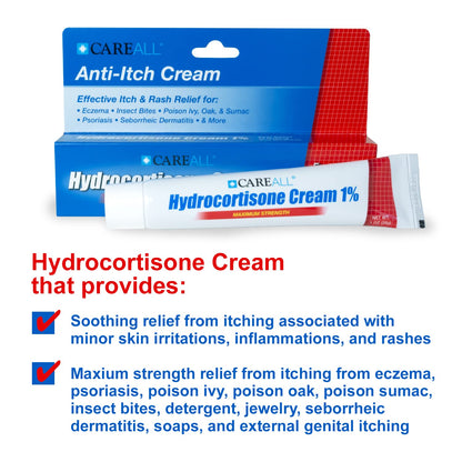 CareAll Hydrocortisone 1% 1oz Tube (Pack of 3) – Maximum Strength Anti-Itch Cream for Bug Bites, Eczema & More