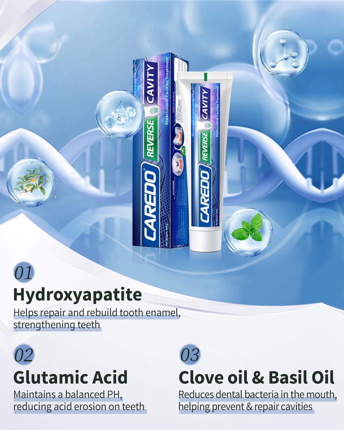 CAREDO Cavity Repair Toothpaste Set – 100g Hydroxyapatite + 16g Pulpitis Ointment