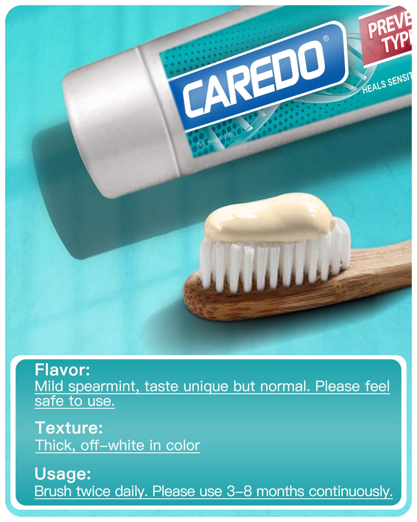 CAREDO Sensitive Teeth Relief Toothpaste for Adults – Enamel Care, Remineralizing, Sensitivity Relief, Fluoride Free 3.52 oz