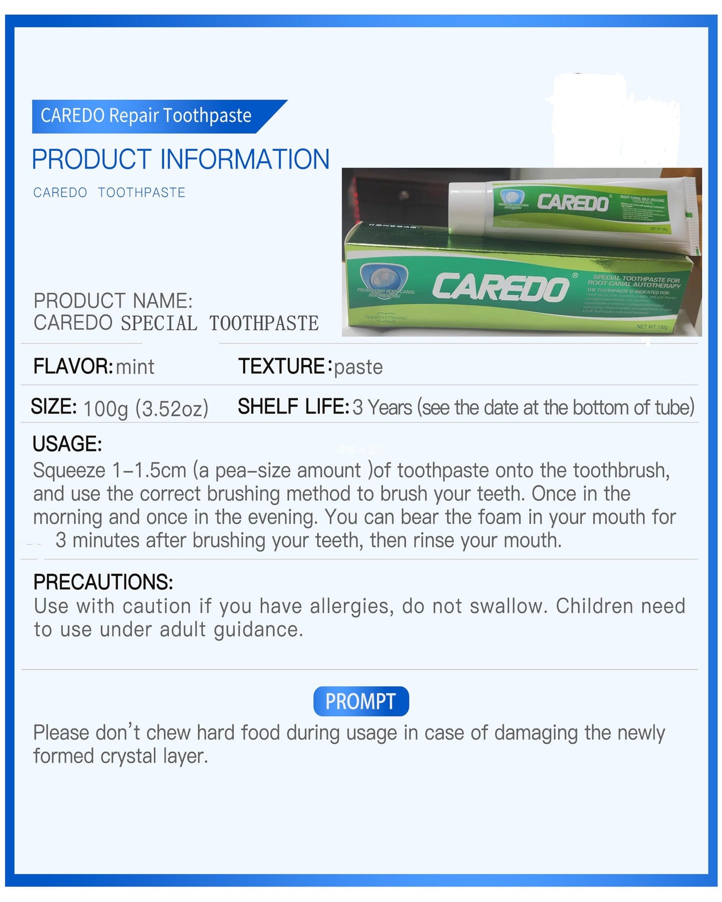 CAREDO Toothpaste Gum Repair for Root Canal Autotherapy - Mint 3.5 Oz x 2 Tubes
