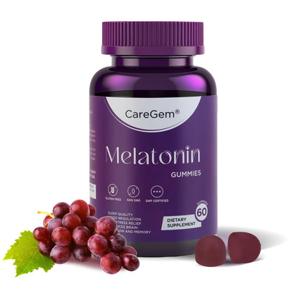 CareGem Sleep Aid - 5mg Melatonin Gummies with Ashwagandha & L-Theanine | 60 Count