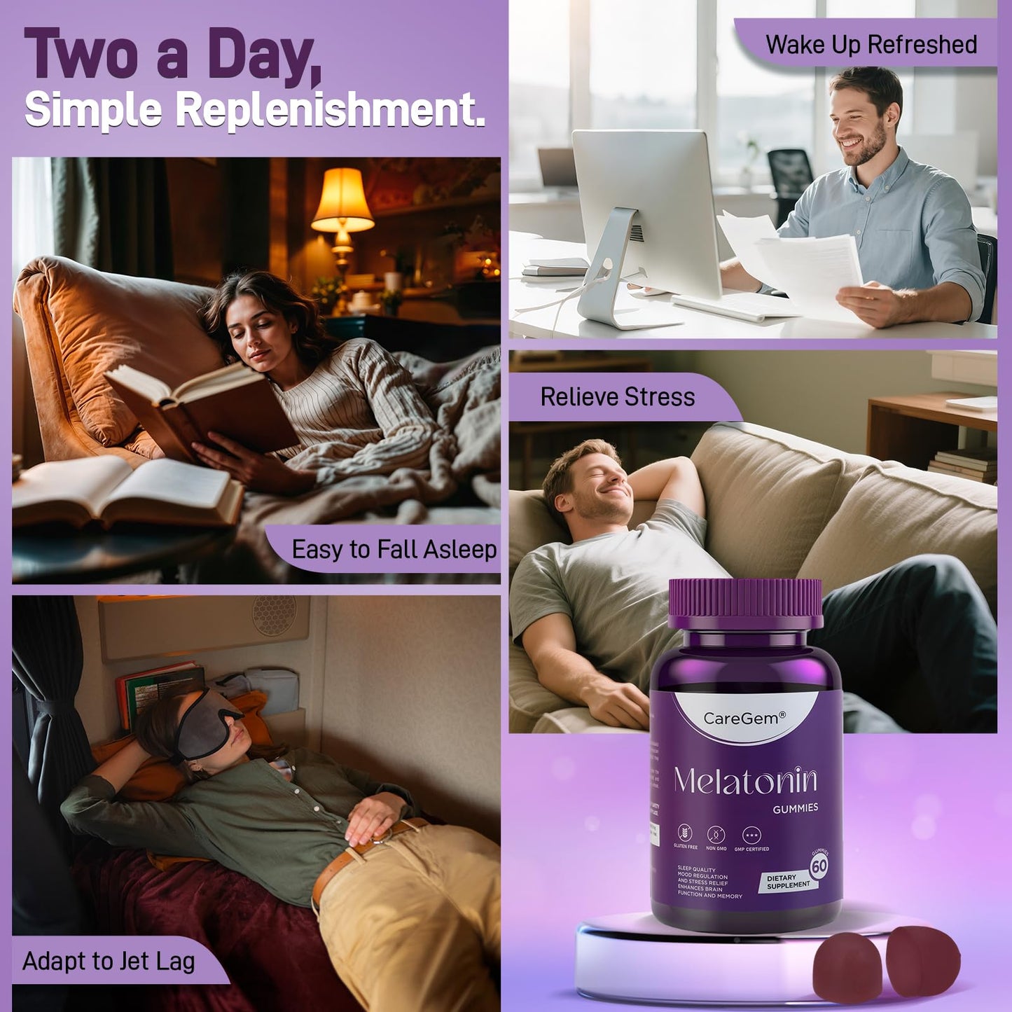 CareGem Sleep Aid - 5mg Melatonin Gummies with Ashwagandha & L-Theanine | 60 Count