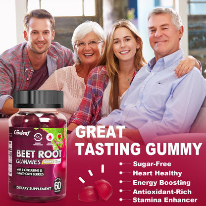 CareLeaf Sugar Free Vegan Beet Root Gummies for Blood Pressure – Peach Flavor, 60 Count