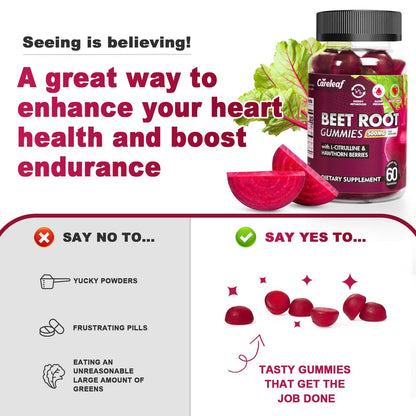 CareLeaf Sugar Free Vegan Beet Root Gummies for Blood Pressure – Peach Flavor, 60 Count