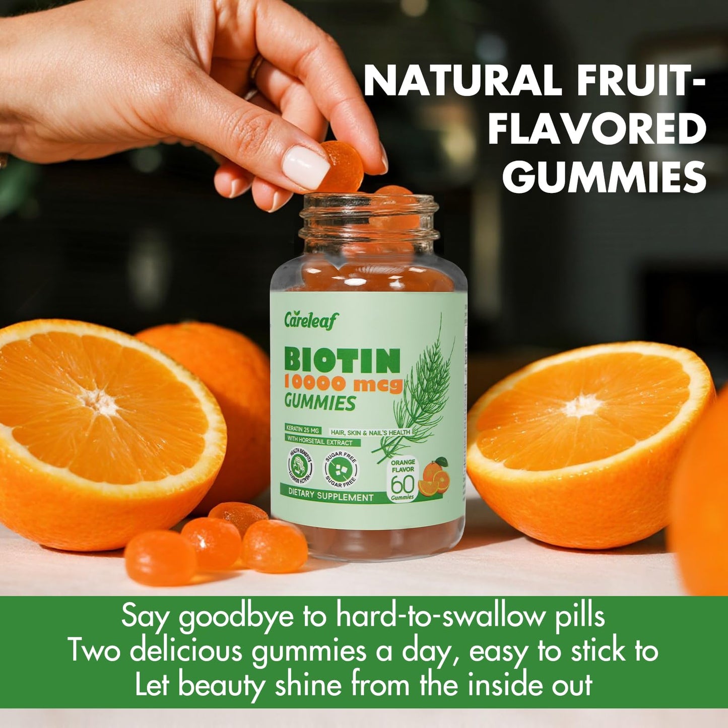 Careleaf Biotin Gummies – 10000 mcg Biotin for Hair Growth, Nails & Skin | 60 Count, Orange