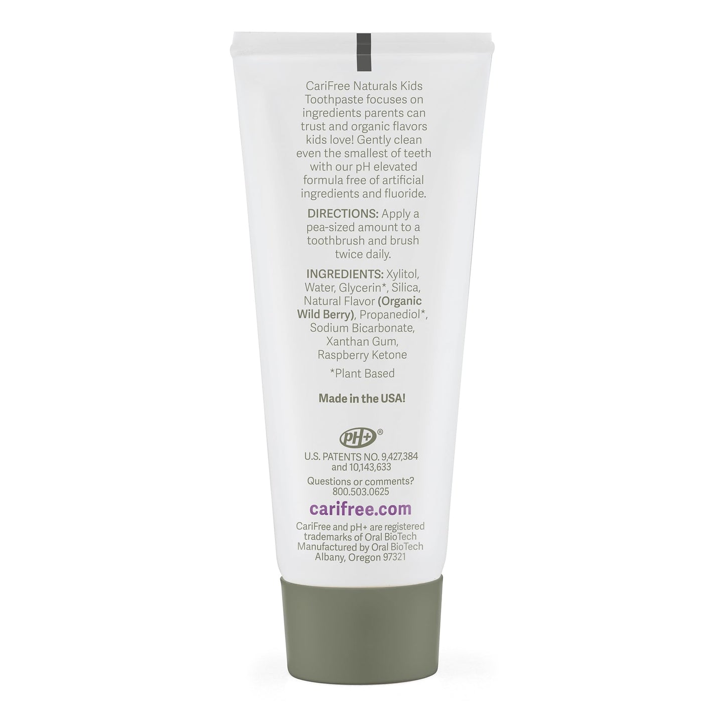 CariFree Naturals Kids Toothpaste – Fluoride-Free, 40% Xylitol, Organic Wild Berry, Dentist Developed, 2.4 oz