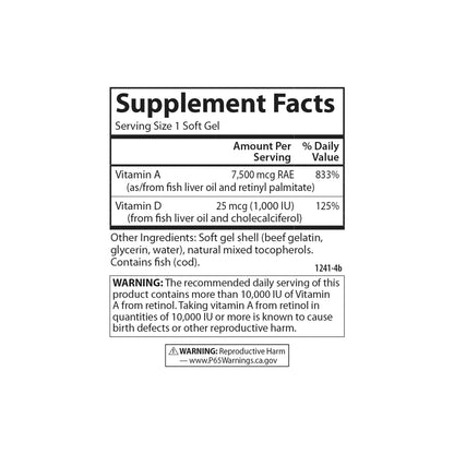 Carlson A & D Vitamin A & D - Vision & Skin Support, 100 Softgels | 25,000 IU A / 1,000 IU D3