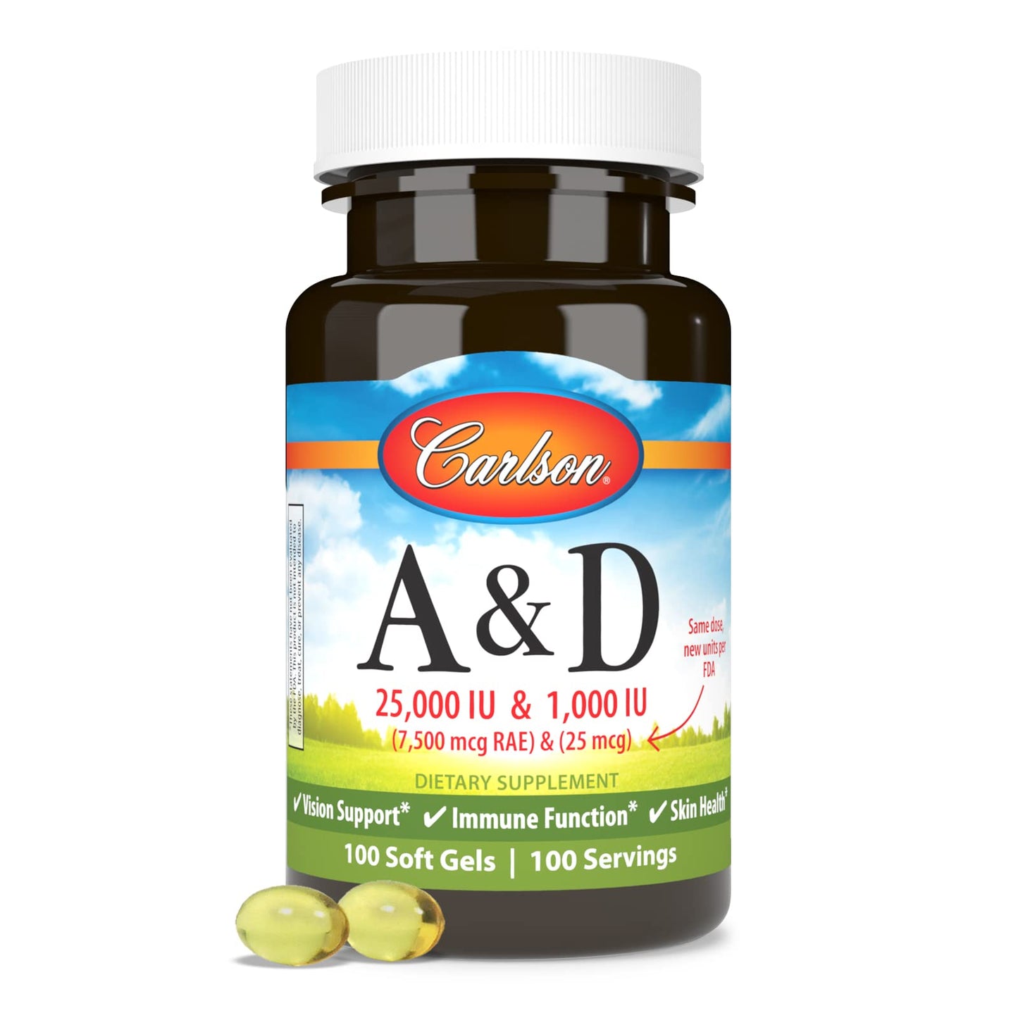 Carlson A & D Vitamin A & D - Vision & Skin Support, 100 Softgels | 25,000 IU A / 1,000 IU D3