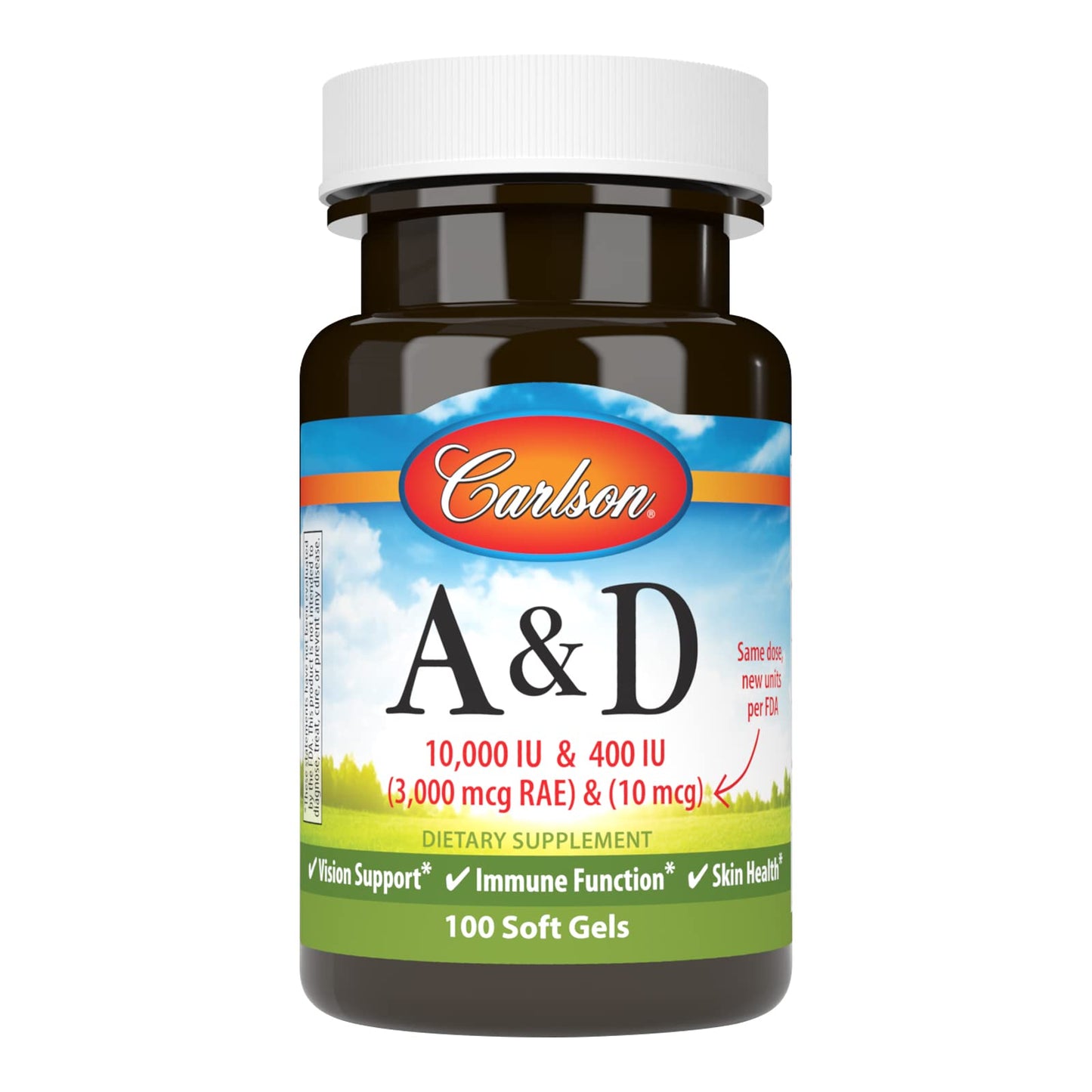 Carlson A&D Vitamin A & D3 - 10000 IU / 400 IU | Vision & Skin Health (100 Soft Gels)