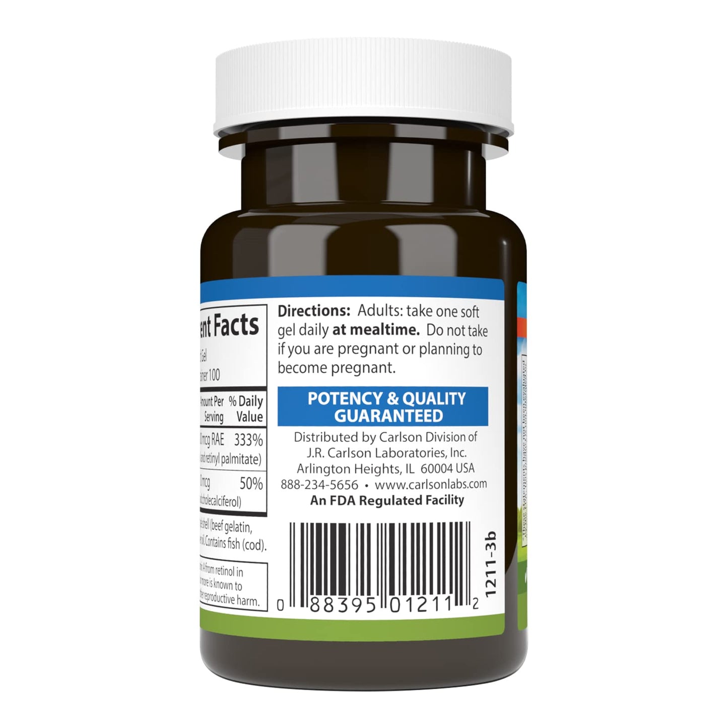 Carlson A&D Vitamin A & D3 - 10000 IU / 400 IU | Vision & Skin Health (100 Soft Gels)