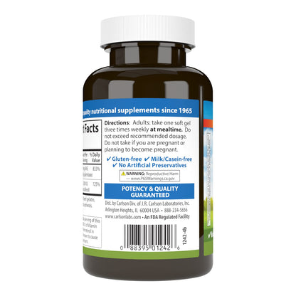 Carlson A&D Vitamin A & D Softgels – Vision & Skin Health | 25,000 IU / 1,000 IU | 250 Softgels