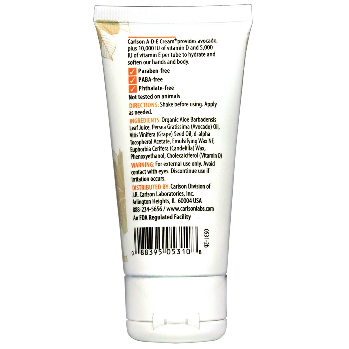 Carlson ADE Hand & Body Cream – Avocado Oil, Vitamin D & E, Unscented, 2 oz