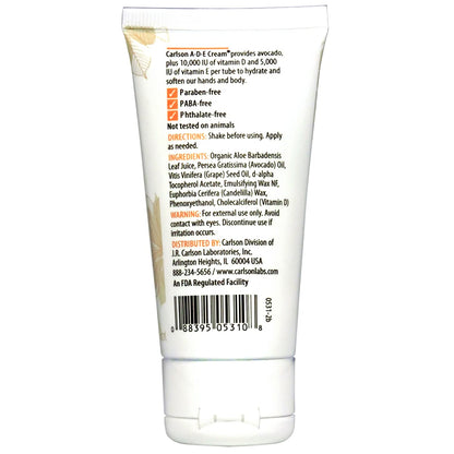 Carlson ADE Hand & Body Cream – Avocado Oil, Vitamin D & E, Unscented, 2 oz