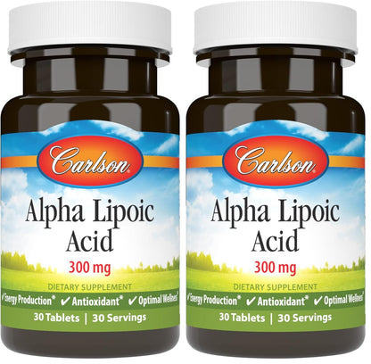 Carlson Alpha Lipoic Acid 300 mg – Energy Production & Universal Antioxidant (30 Tablets, Pack of 2)