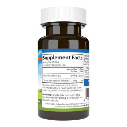 Carlson B-2 Riboflavin 100 mg – Energy, Vision & Skin Support