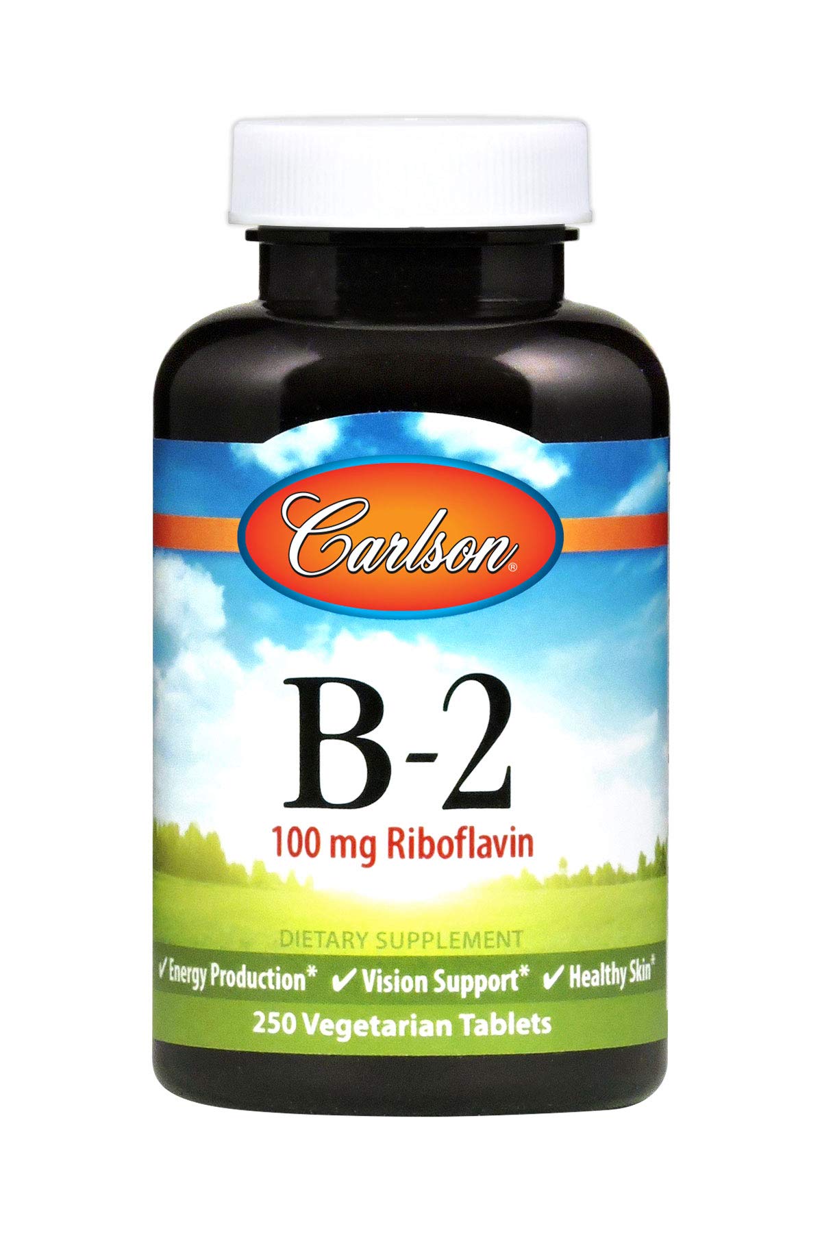Carlson B-2 100 mg Riboflavin - Energy & Vision Support - 250 Vegetarian Tablets