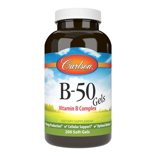Carlson B-50 Gels | Vitamin B Complex for Energy Production & Cellular Support | 200 Softgels BritishVita | Premium UK Vitamins & Wellness Supplements