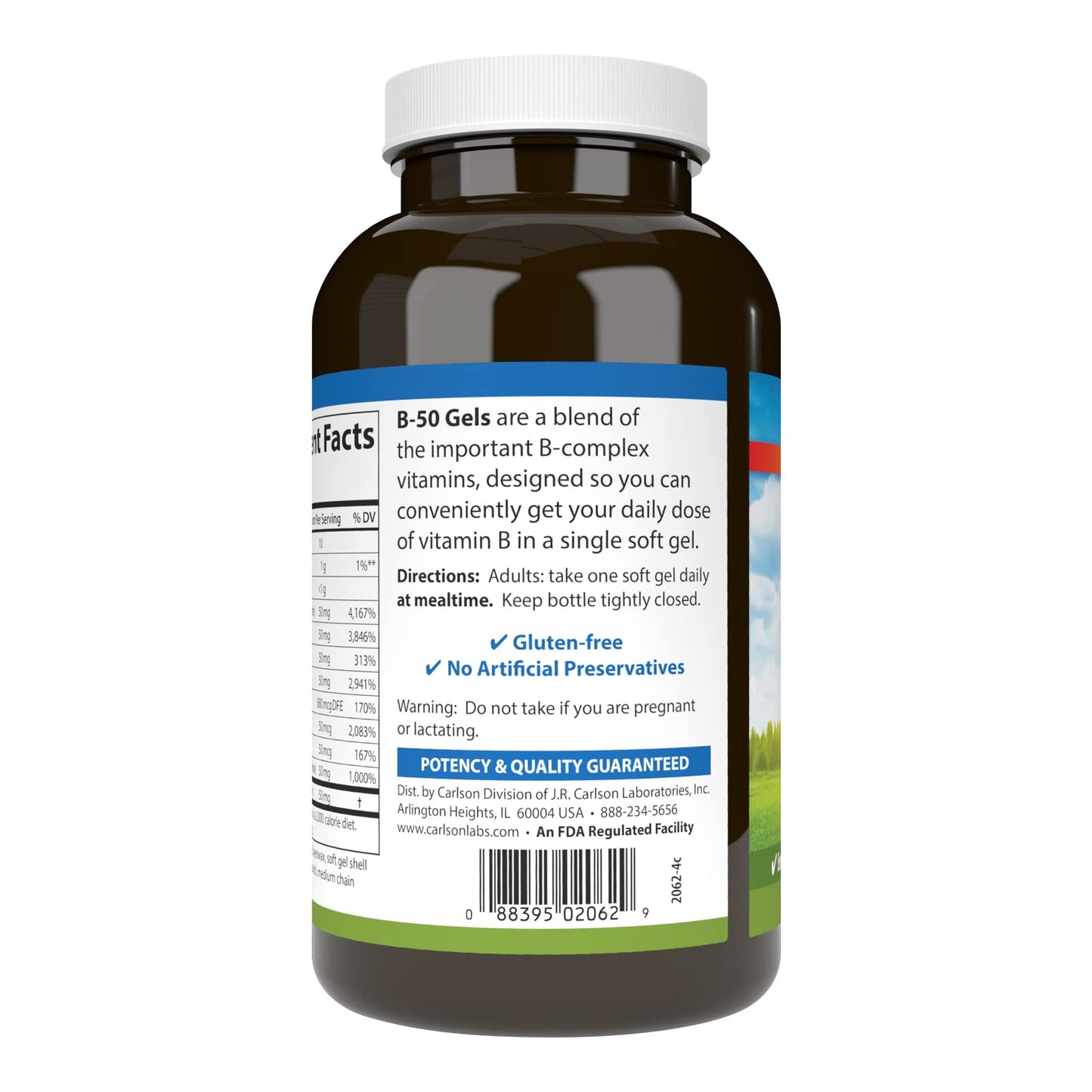 Carlson B-50 Gels | Vitamin B Complex for Energy Production & Cellular Support | 200 Softgels