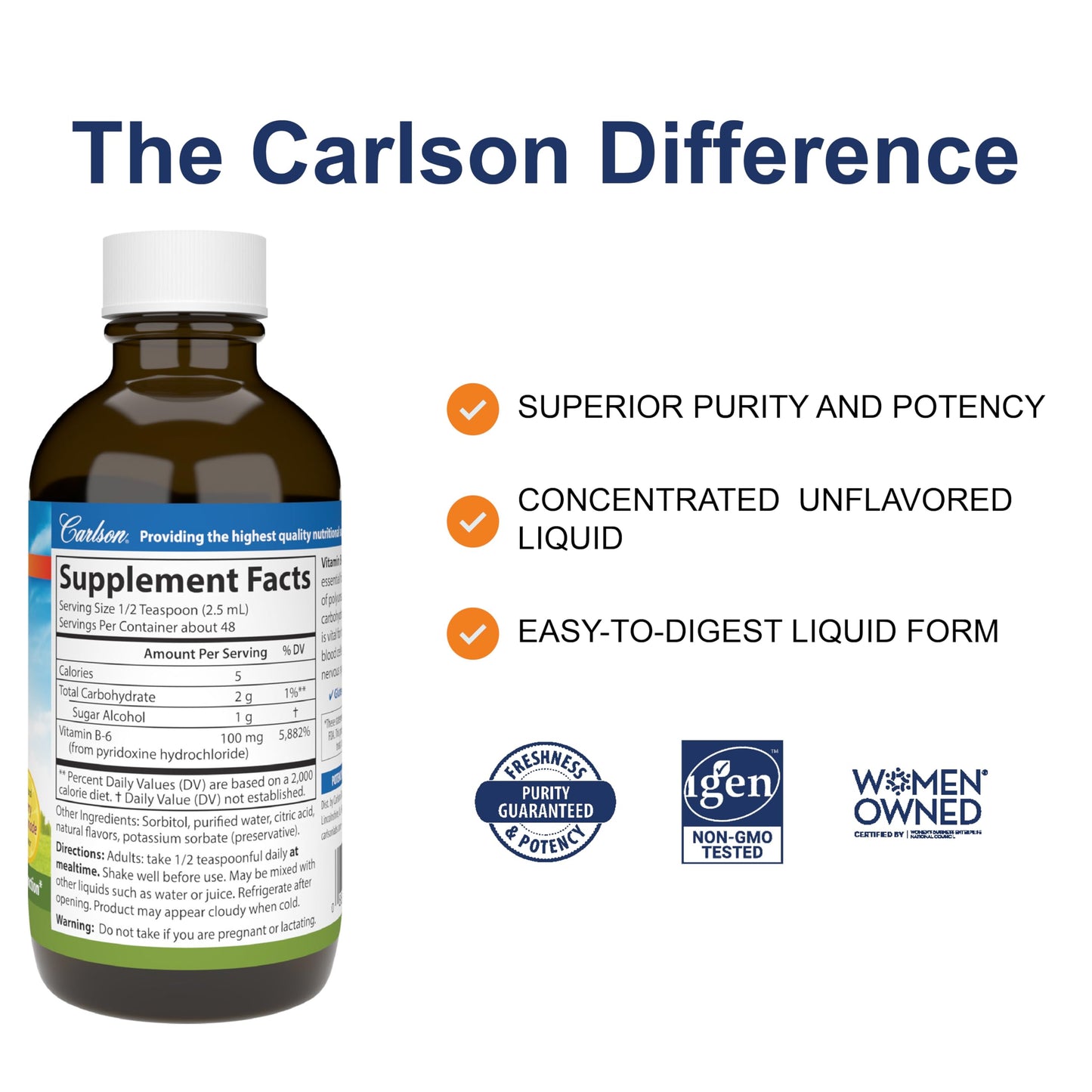 Carlson B-6 Liquid – Vitamin B6 for Energy & Heart Health (Berry Lemonade, 120 mL)