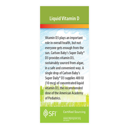 Carlson Baby D3 Drops – 400 IU, Algae-Sourced, Vegetarian Vitamin D for Infants & Toddlers