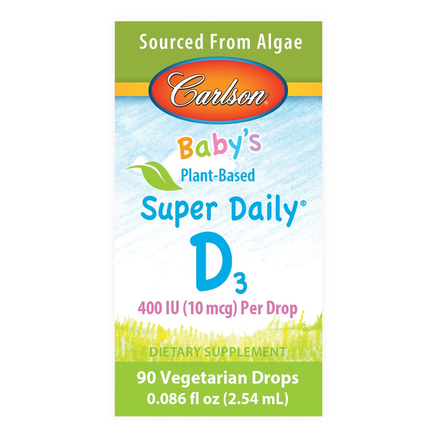 Carlson Baby D3 Drops – 400 IU, Algae-Sourced, Vegetarian Vitamin D for Infants & Toddlers