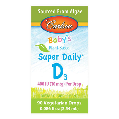 Carlson Baby D3 Drops – 400 IU, Algae-Sourced, Vegetarian Vitamin D for Infants & Toddlers