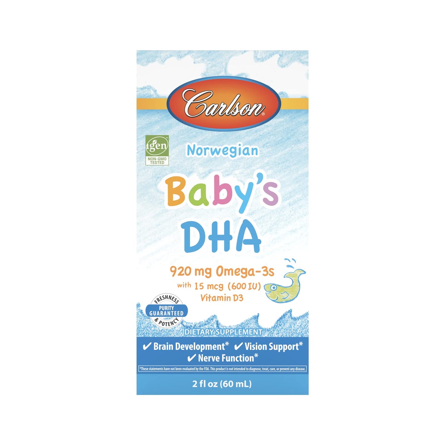 Carlson Baby's DHA Liquid – 920 mg Omega-3s + 600 IU Vitamin D3 (60 mL)