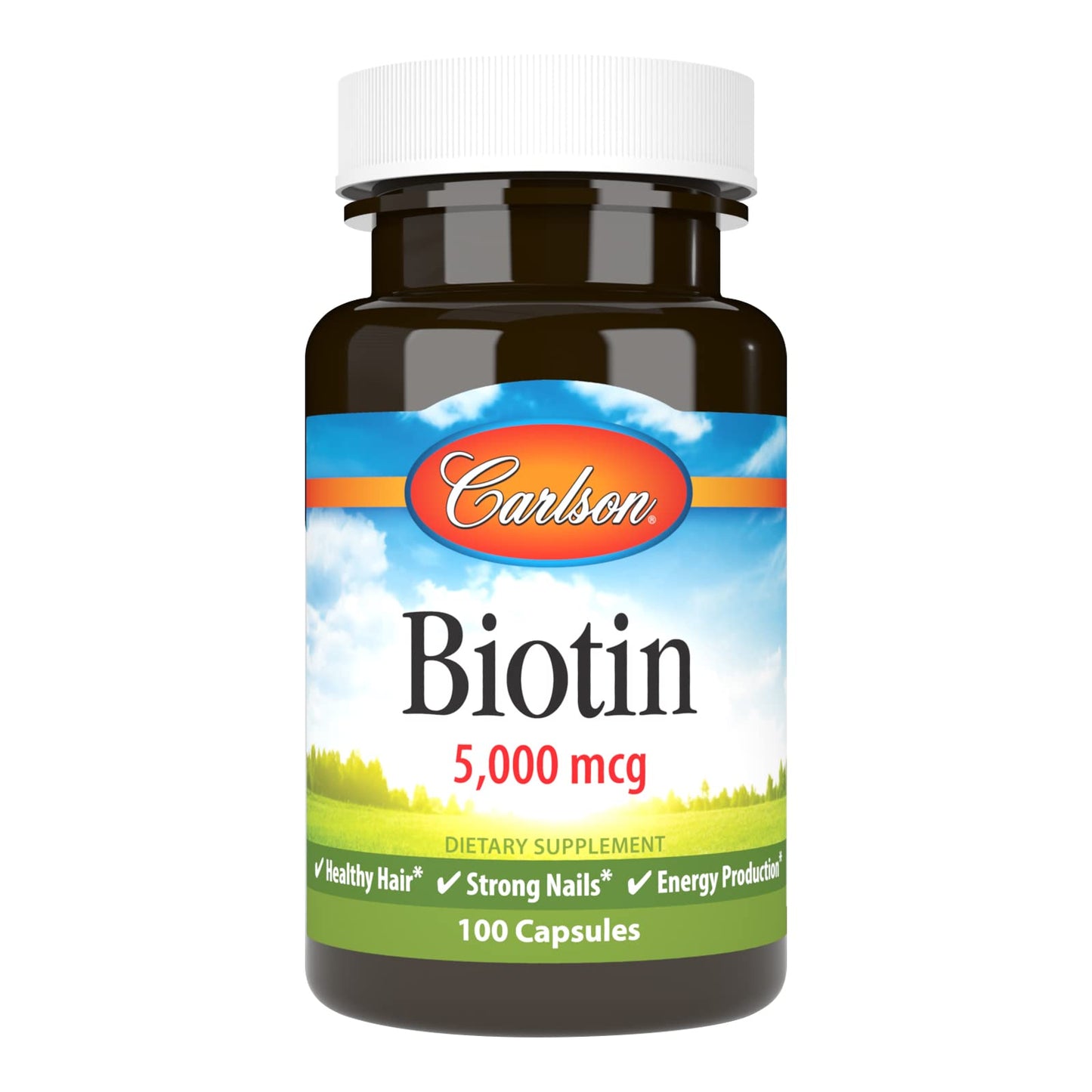 Carlson Biotin 5000 mcg - Healthy Hair, Strong Nails & Energy Production | 100 Capsules