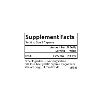 Carlson Biotin 5000 mcg - Healthy Hair, Strong Nails & Energy Production | 100 Capsules