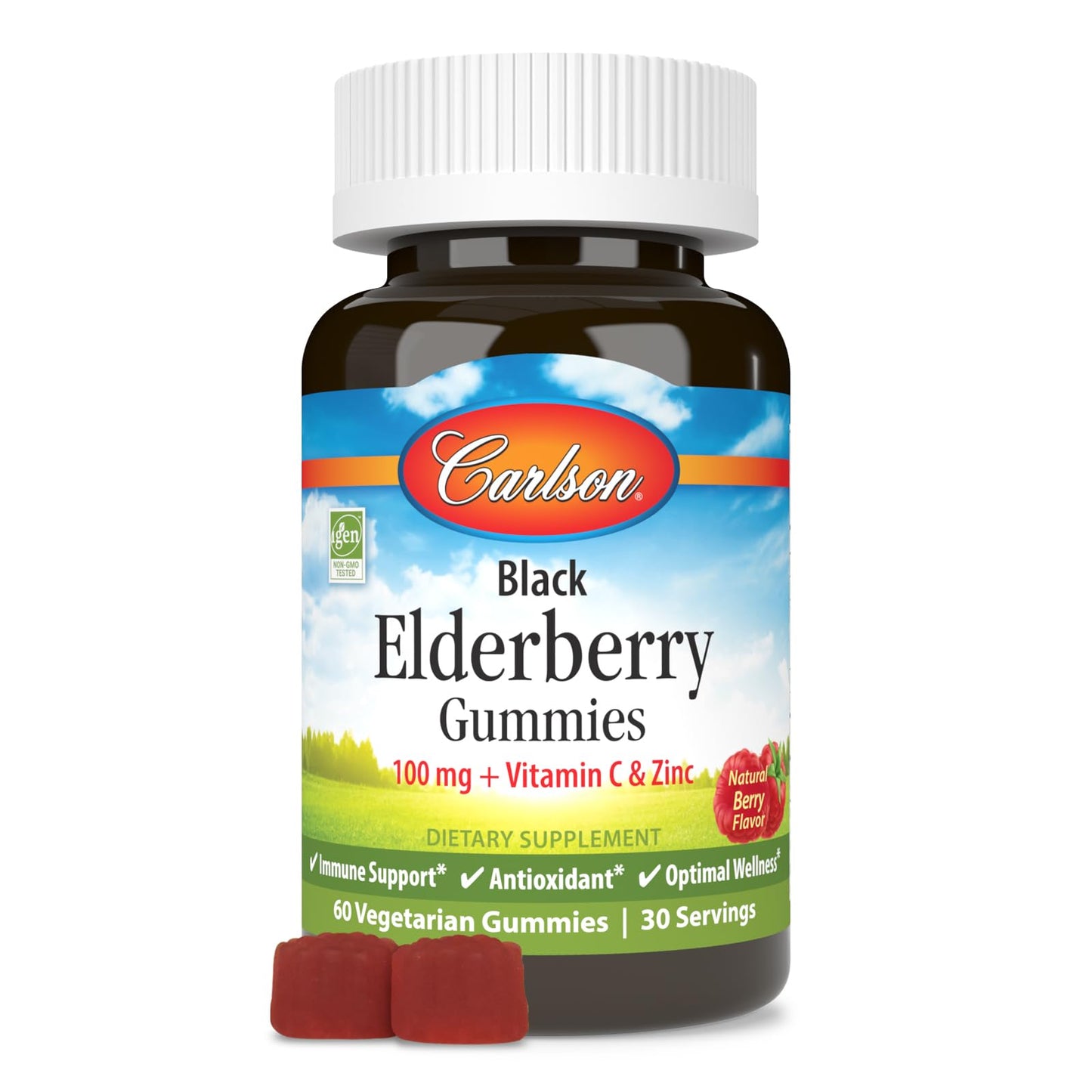 Carlson Black Elderberry Gummies with Vitamin C & Zinc | Immune Support - 60 Gummies