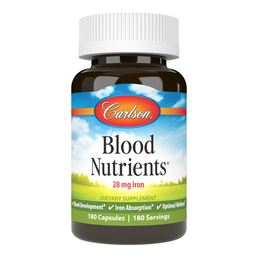 Carlson Blood Nutrients 28 mg Iron, 180 Capsules BritishVita | Premium UK Vitamins & Wellness Supplements
