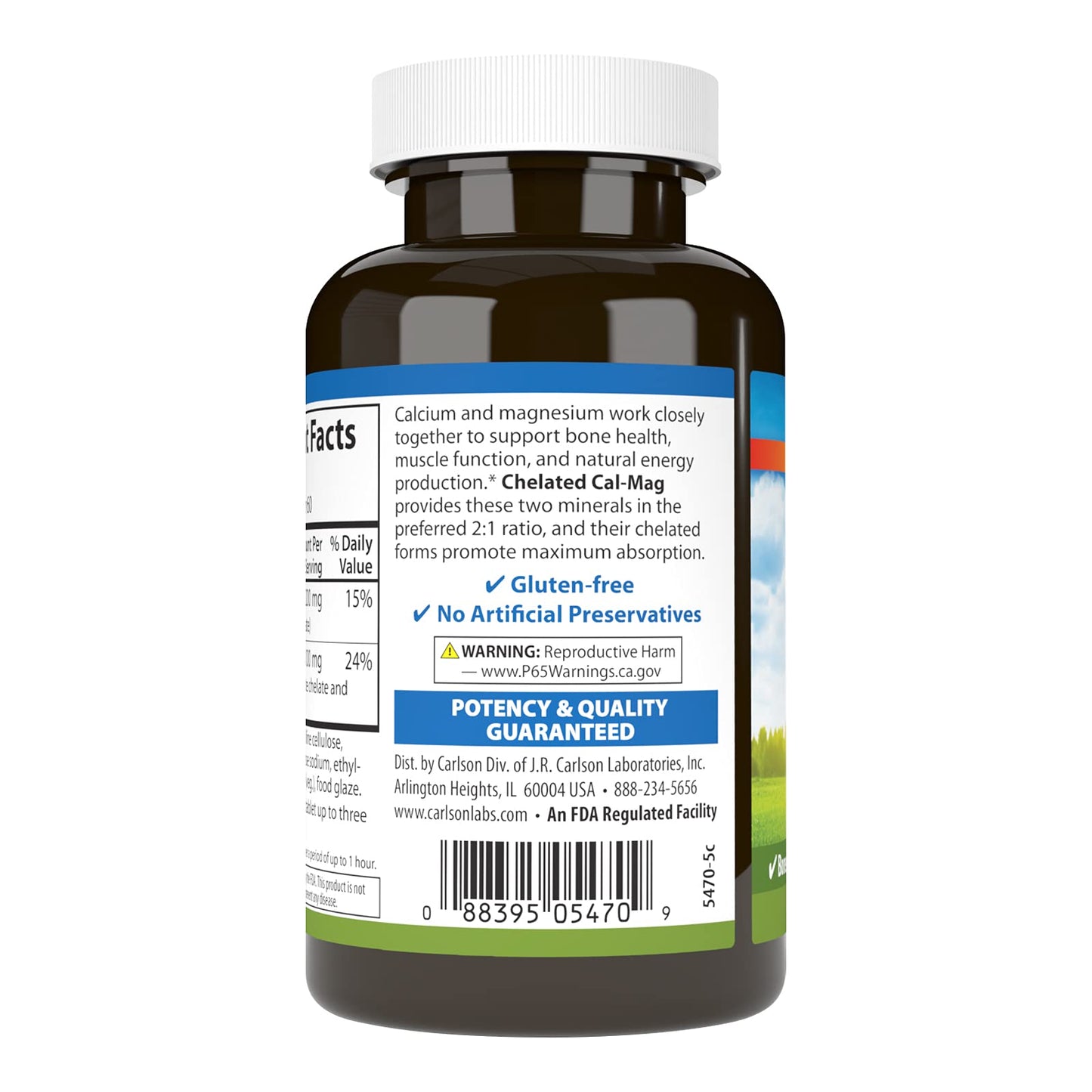 Carlson Chelated Cal-Mag 2:1 | Bone Support, Muscle Function & Energy | 60 Tablets (Pack of 2)