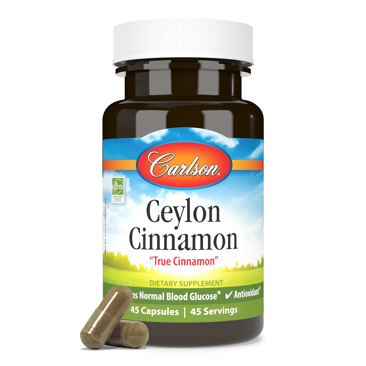 Carlson - Ceylon Cinnamon, Cinnamon Supplements, 500 mg, Cinnamon Extract Pills, Ceylon Cinnamon Capsules, 45 Capsules