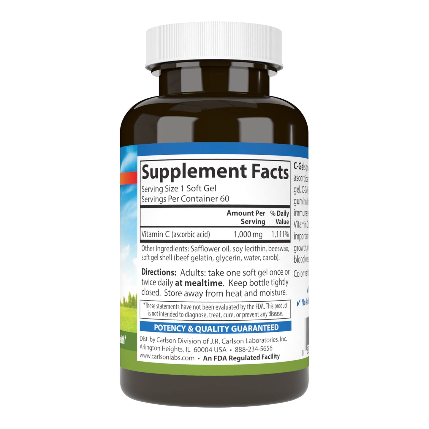 Carlson C-Gel 1000 mg Vitamin C – Immune Support & Tissue Health | 60 Soft Gels