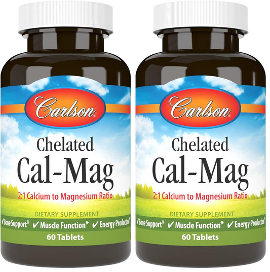 Carlson Chelated Cal-Mag 2:1 | Bone Support, Muscle Function & Energy | 60 Tablets (Pack of 2) BritishVita | Premium UK Vitamins & Wellness Supplements