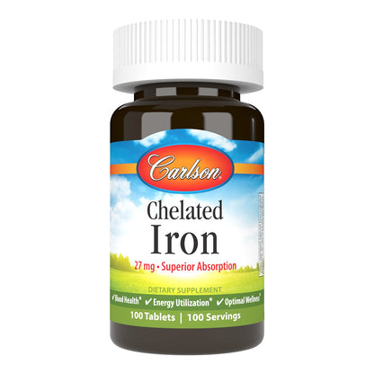 Carlson Chelated Iron 27 mg | Superior Absorption | 100 Tablets