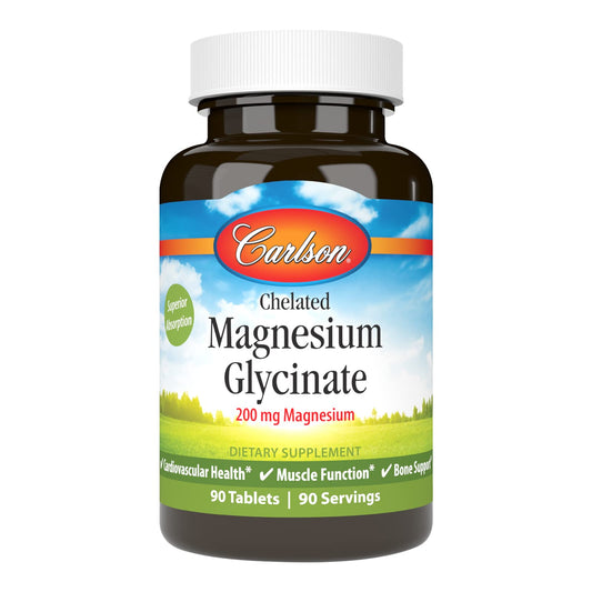 Carlson Chelated Magnesium 200 mg - Superior Absorption for Heart, Muscle & Bone Support | 90 Tablets BritishVita | Premium UK Vitamins & Wellness Supplements