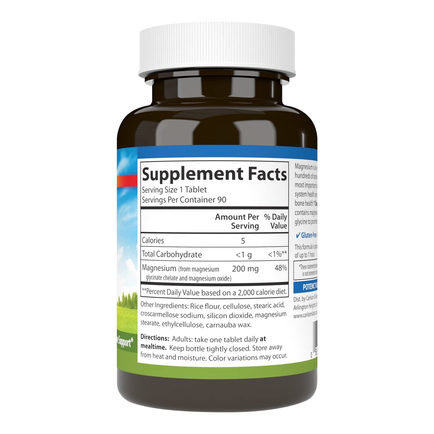 Carlson Chelated Magnesium 200 mg - Superior Absorption for Heart, Muscle & Bone Support | 90 Tablets